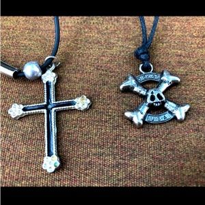 Cross necklace Gothic skull crossbones necklace